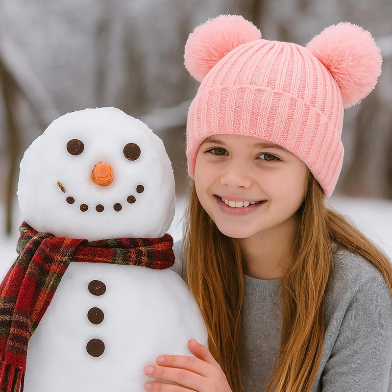 ACTLATI Kids Winter Knitted Beanie Hat Colorful Pompom Ears Ski Hat for Boy Girl(Ages 7-12) - Image 2